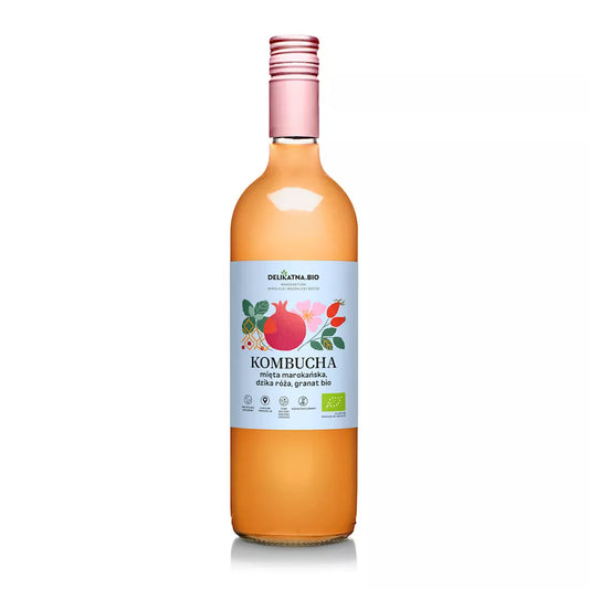 *DELIKATNA Kombucha mięta marokańska, dzika róża i granat (750 ml) - BIO